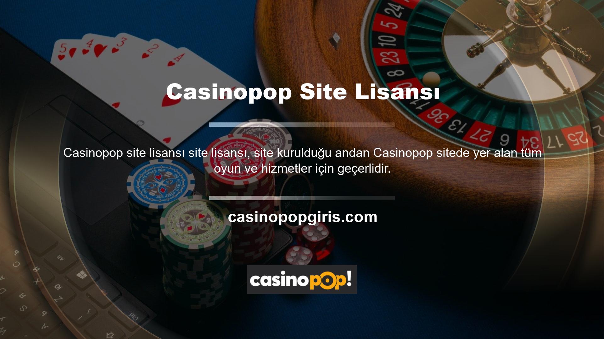 Bir casino sitesinin ana sayfası, lisans bilgilerini ve logoları görüntüleyerek kullanıcıların bir lisans talep etmesine ve meşruluğunu doğrulamasına olanak tanır